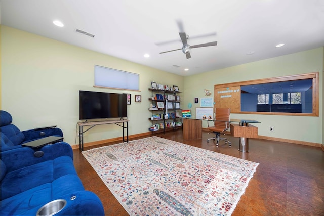 living room with ceiling fan