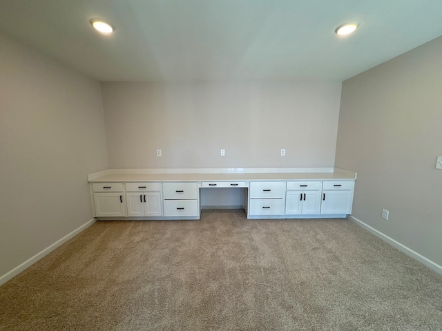 unfurnished office featuring light carpet