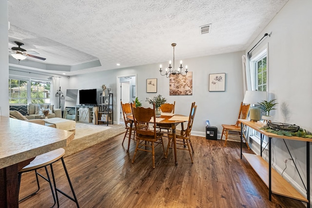 4607 N Tillery Dr, Phenix City, AL 36870 - dining area with a textured ceiling, plenty of natural light, wood finished floors, a chandelier, and ceiling fan