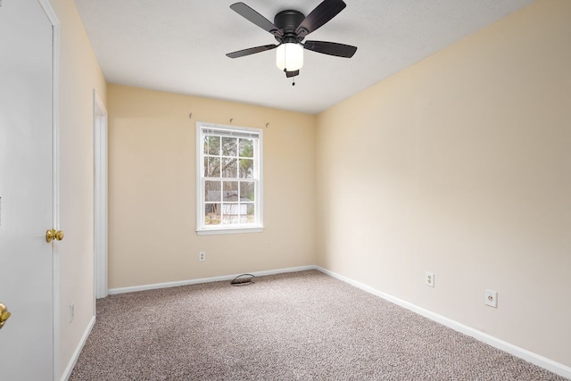 unfurnished bedroom featuring baseboards, ceiling fan, and carpet flooring