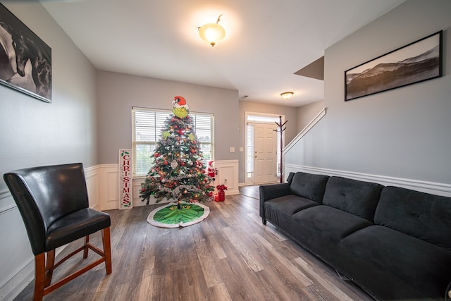 living room with hardwood / wood-style flooring