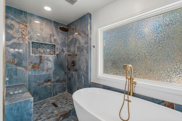 4975 Glacier Dr, Columbus, GA 31907 - full bathroom with a freestanding bath, tiled shower, and recessed lighting