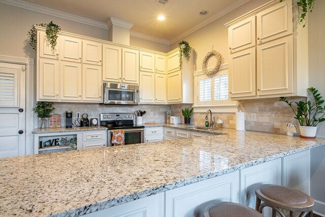 dining space with crown molding, dark wood-type flooring, a healthy amount of sunlight, and an inviting chandelier