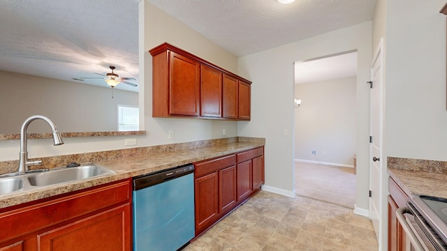 650 Upland Ct, Columbus, GA 31907 - kitchen featuring dishwasher, a sink, ceiling fan, stainless steel range with electric stovetop, and light countertops