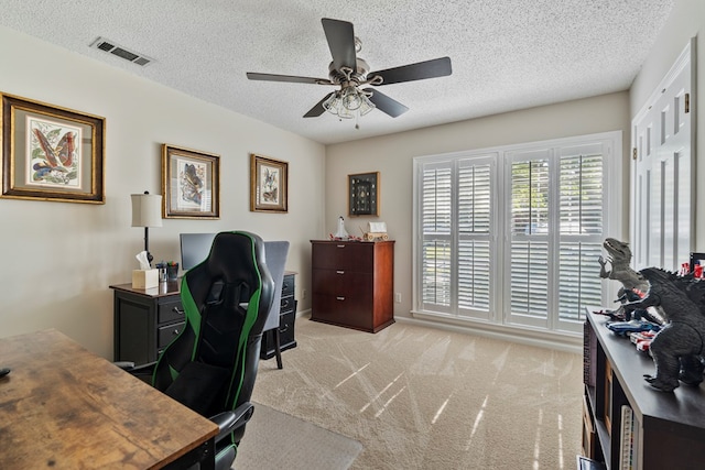 3406 Seminole Dr, Columbus, GA 31907 - office featuring a ceiling fan, a textured ceiling, and light colored carpet