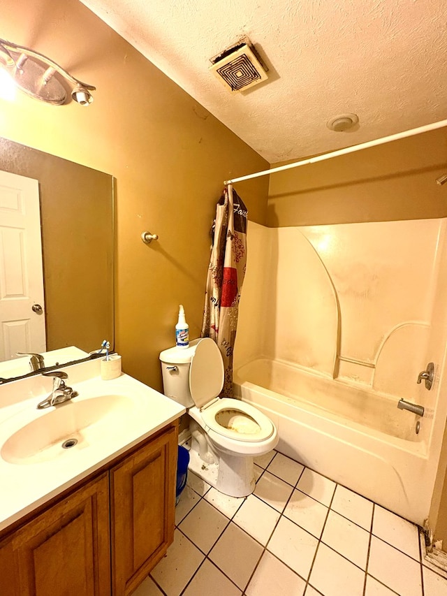102 Parker St, Lagrange, GA 30240 - full bath with shower / bath combination with curtain, vanity, a textured ceiling, and tile patterned flooring