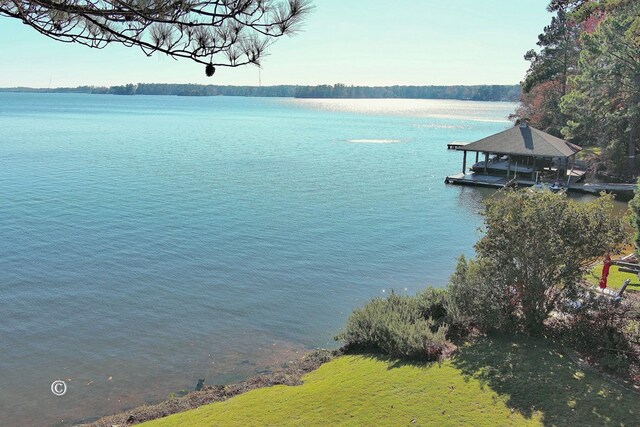 property view of water featuring a boat dock