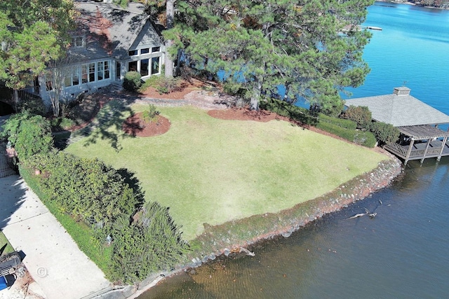 aerial view featuring a water view