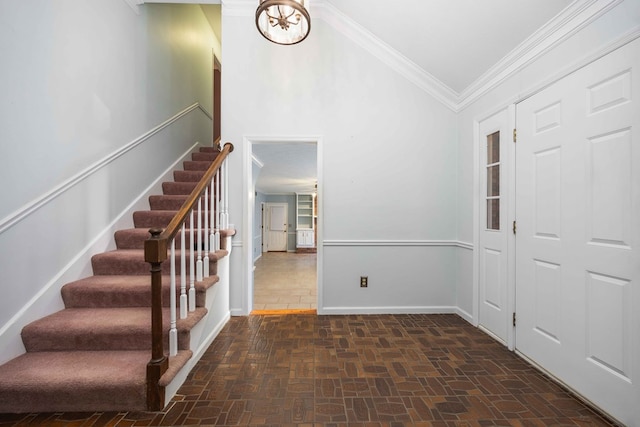 7015 Widgeon Dr, Midland, GA 31820 - entrance foyer with stairs, ornamental molding, and baseboards