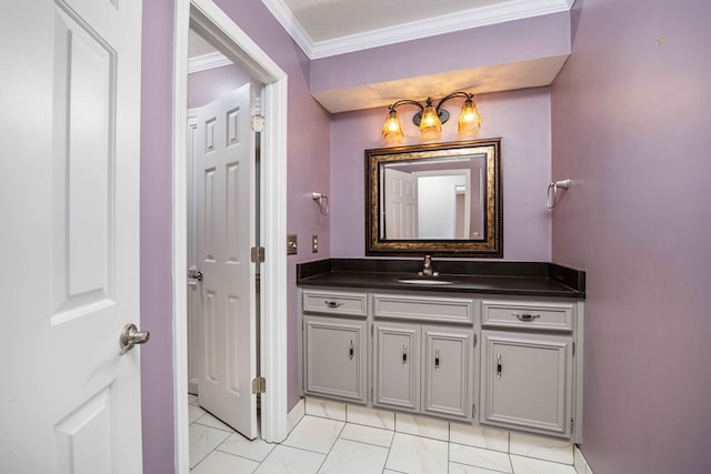 7015 Widgeon Dr, Midland, GA 31820 - bathroom with marble finish floors, vanity, crown molding, and baseboards