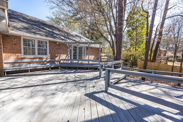 wooden terrace featuring fence