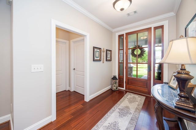 1438 Grove Park Dr Unit 8B, Columbus, GA 31904 - entrance foyer with crown molding, dark wood-style flooring, and baseboards