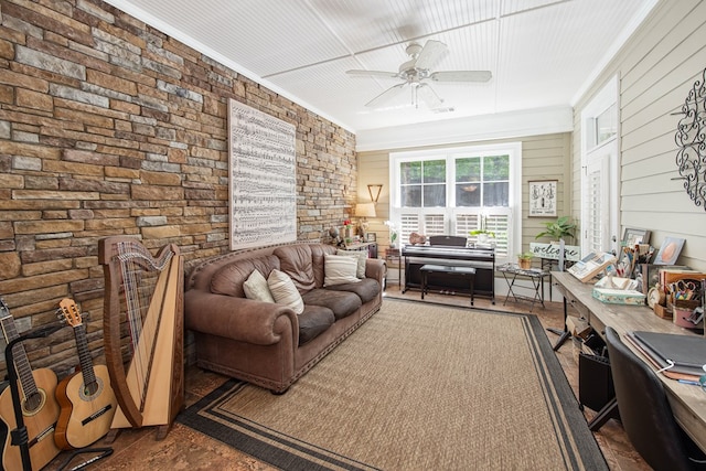 1438 Grove Park Dr Unit 8B, Columbus, GA 31904 - living room with ceiling fan and ornamental molding