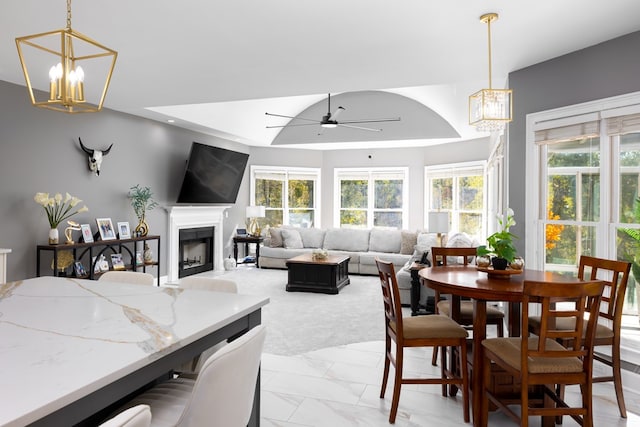 dining space featuring ceiling fan