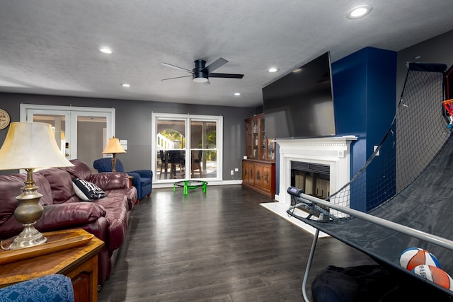5410 River Oak Way, Phenix City, AL 36867 - living area featuring a ceiling fan, wood finished floors, french doors, recessed lighting, and a textured ceiling