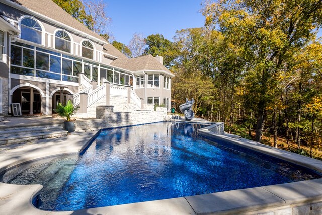 5410 River Oak Way, Phenix City, AL 36867 - outdoor pool featuring stairs, a patio area, and a sunroom