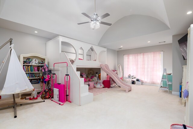 5410 River Oak Way, Phenix City, AL 36867 - recreation room with carpet floors, vaulted ceiling, ceiling fan, and recessed lighting