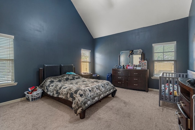 28 Red Maple Dr, Phenix City, AL 36869 - bedroom featuring carpet floors, high vaulted ceiling, and baseboards