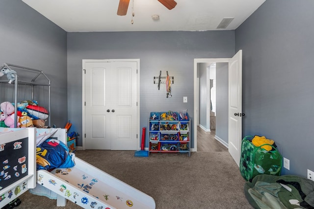 28 Red Maple Dr, Phenix City, AL 36869 - bedroom with a ceiling fan, visible vents, baseboards, a closet, and carpet