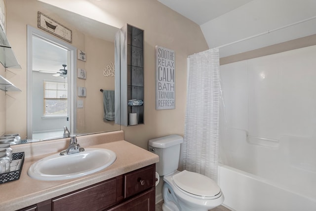 28 Red Maple Dr, Phenix City, AL 36869 - bathroom featuring vanity, a ceiling fan, shower / bath combo, and toilet