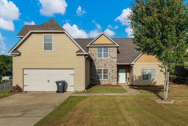 28 Red Maple Dr, Phenix City, AL 36869 - view of front of house featuring an attached garage, driveway, roof with shingles, and a front lawn