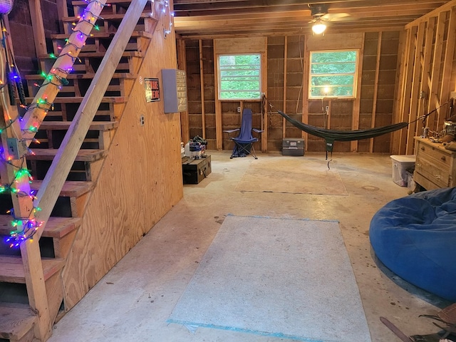 7505 Beaver Run Rd, Midland, GA 31820 - below grade area with a wood stove and stairs