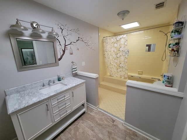 7505 Beaver Run Rd, Midland, GA 31820 - bathroom featuring vanity, shower / bath combo, and tile patterned flooring