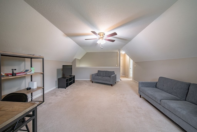 9742 Wooldridge Heights Dr, Fortson, GA 31808 - living area featuring baseboards, a ceiling fan, carpet, and lofted ceiling