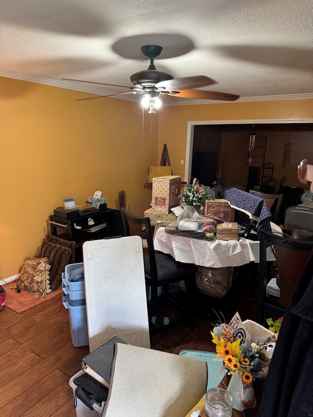 406 Henson Ave, Columbus, GA 31907 - dining room with ceiling fan, hardwood / wood-style floors, ornamental molding, and a textured ceiling