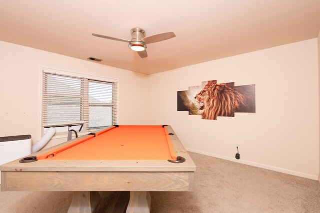 9 Red Maple St, Phenix City, AL 36869 - rec room featuring ceiling fan, baseboards, billiards table, and carpet flooring