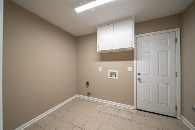 clothes washing area with cabinets, hookup for a washing machine, and electric dryer hookup