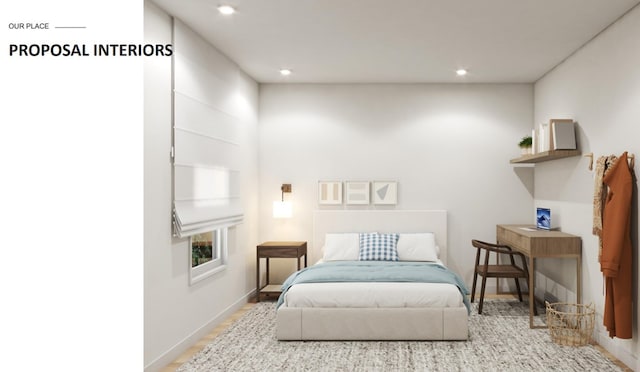 bedroom with recessed lighting and baseboards