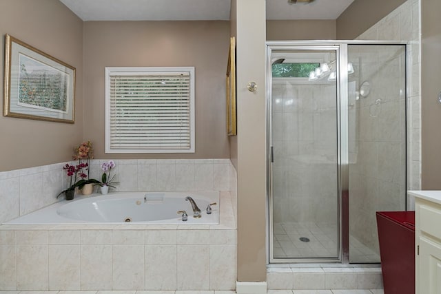 5043 Spyglass Ct, Columbus, GA 31909 - bathroom featuring vanity, a whirlpool tub, and a stall shower