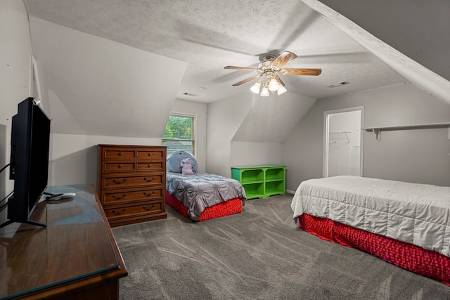 5043 Spyglass Ct, Columbus, GA 31909 - carpeted bedroom with vaulted ceiling, a textured ceiling, and a ceiling fan