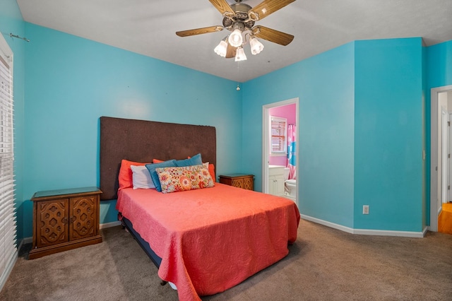 5043 Spyglass Ct, Columbus, GA 31909 - bedroom with carpet flooring, baseboards, ensuite bath, and a ceiling fan