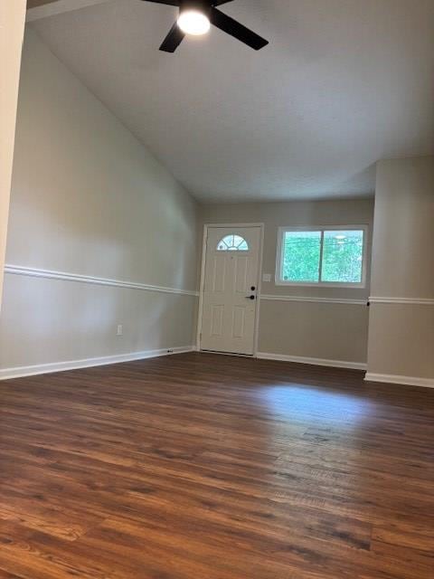 5435 Mariner Dr, Columbus, GA 31909 - foyer entrance with ceiling fan, dark wood-style flooring, and vaulted ceiling