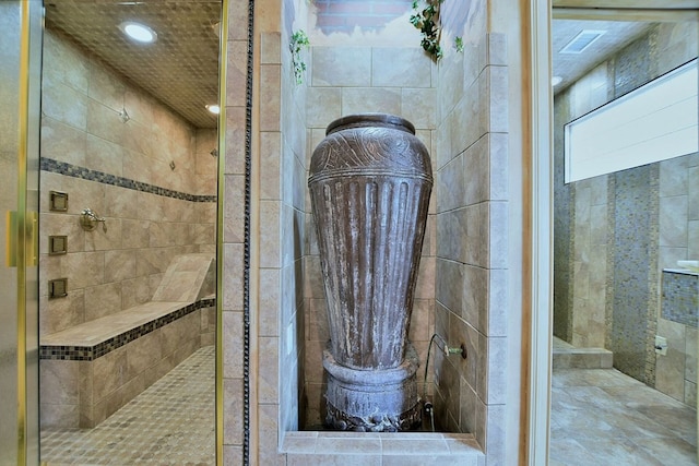 full bathroom featuring a shower stall and recessed lighting