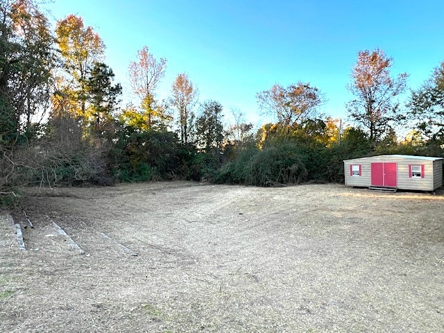 view of yard with a shed