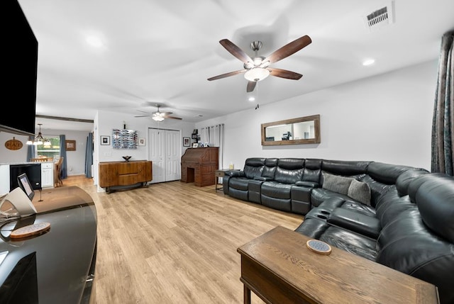 5608 Grove Ave, Columbus, GA 31904 - living room featuring ceiling fan, light wood-style floors, and recessed lighting