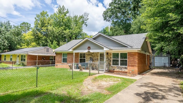 5608 Grove Ave, Columbus, GA 31904 - ranch-style home with driveway, a gate, brick siding, and a shingled roof