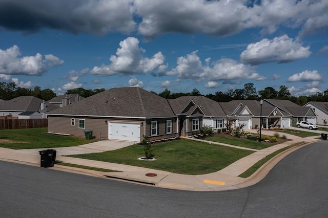 view of front of home with a front lawn and a garage