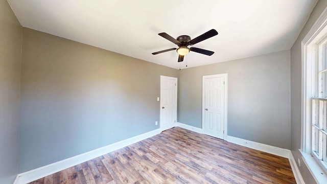 spare room with a wealth of natural light and wood-type flooring