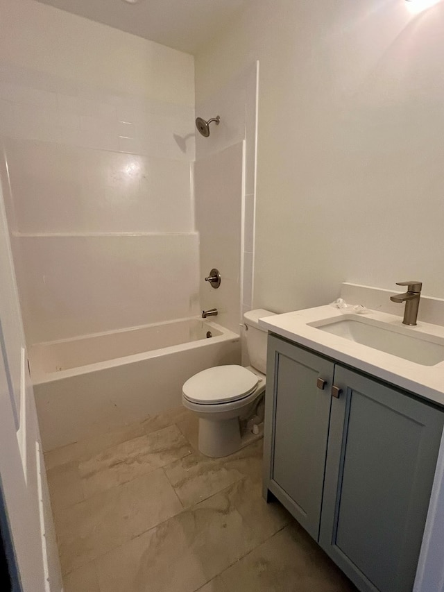 full bathroom featuring vanity, shower / washtub combination, and toilet