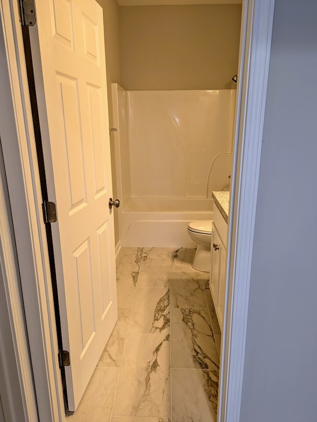 full bathroom with toilet,  shower combination, and vanity