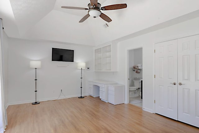 7191 Otter Dr, Midland, GA 31820 - unfurnished office with light wood-style flooring, a ceiling fan, vaulted ceiling, and baseboards