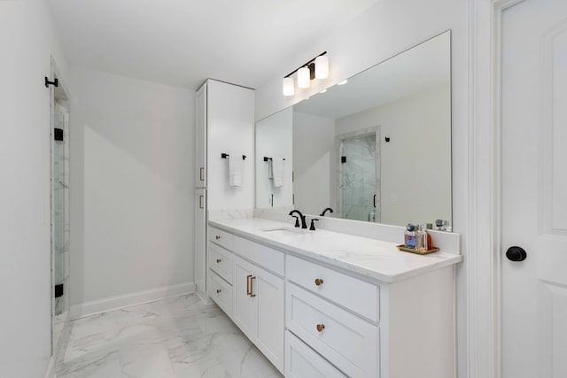 10312 Emerson Way, Midland, GA 31822 - full bathroom with a marble finish shower, marble look tile flooring, and vanity