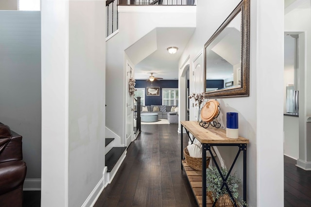 7514 Garrett Rd, Midland, GA 31820 - hall featuring dark wood finished floors and a towering ceiling
