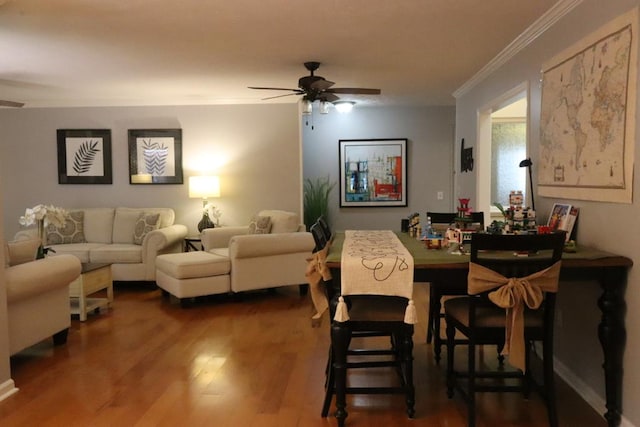 7400 Standing Boy Rd, Columbus, GA 31904 - dining space featuring crown molding, dark wood-type flooring, and a ceiling fan