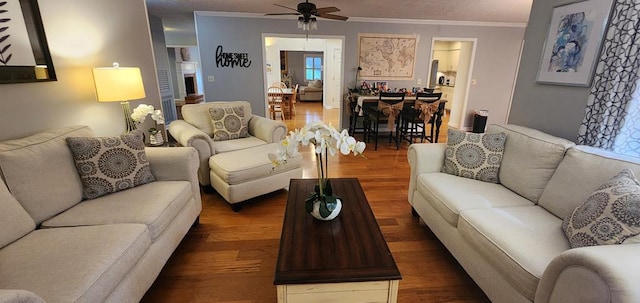 7400 Standing Boy Rd, Columbus, GA 31904 - living room with wood finished floors, crown molding, and ceiling fan