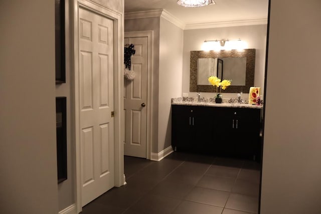 7400 Standing Boy Rd, Columbus, GA 31904 - full bathroom with double vanity, tile patterned floors, and ornamental molding